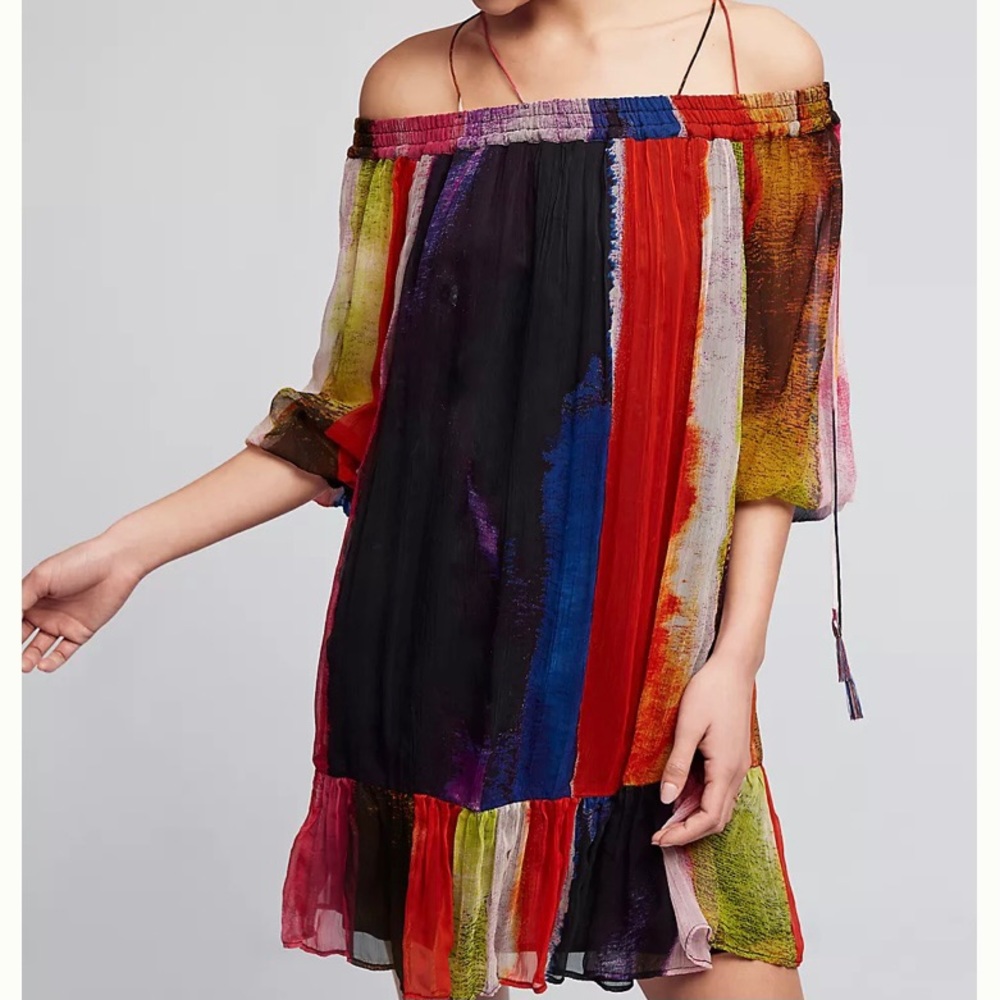Anthropologie FLOREAT Zora Off The Shoulder Sheer Tunic Island Dress. NWT